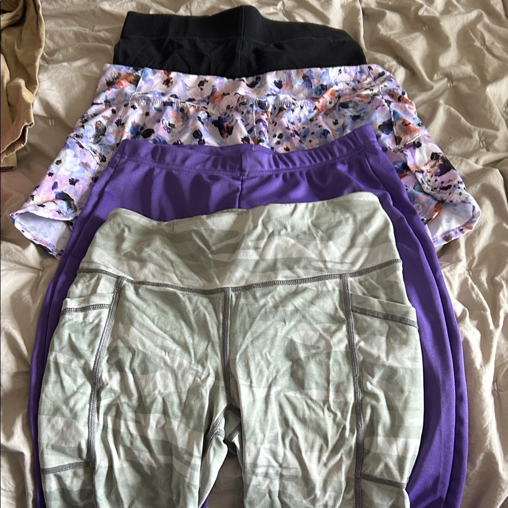 4 Pairs of Athletic Shorts Black, Purple, Green - Medium